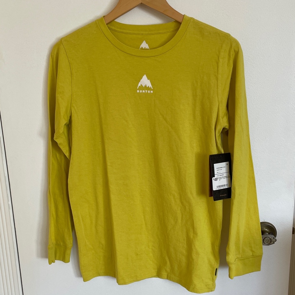 Kids XL or womens S Burton YellowLong Skeeved Tee with White Mountain Logo